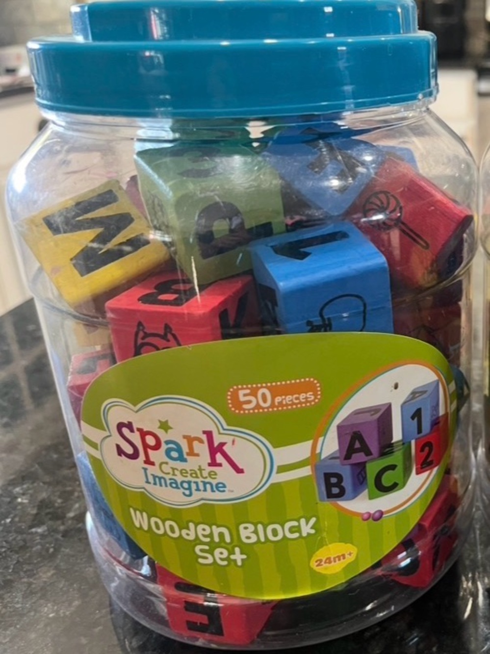 Wooden Block Set - Multicolor Alphabet Blocks (50 pcs)